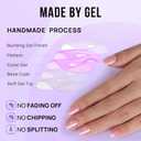 BTArtbox Press On Nails Short - Square Press On Nail, Pink Chrome Nail Tips Glue On Nails with Nail Glue, Reusable Stick On Nails in 16 Sizes - 32 Soft Gel Fake Nails Kit, Lotus Glazed