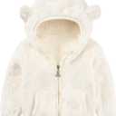 Adarl Baby Toddler Boys Girls Fleece Jacket with Hood Zip Up Cute Bear Coats for Infant Boys Girls Fuzzy Jacket with Ear 5-6 Years (Apricot)