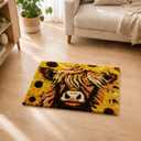 Highland Cow & Sunflowers Latch Hook Kits Rug DIY Cushion Tapestry Making Crochet Hook Mat Making Kits Color Preprinted Pattern Canvas DIY Carpet Needlework Crochet Kits 52x38cm (d99-114)