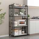 Adjustable 4-Tier Heavy Duty Kitchen Baker's Rack with Power Outlet, with Industrial Wheels, Free Standing Microwave Oven Cart Stand for Storage in Living Room, Garage, Greige