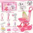 Golray Dog Toys for Kids Girls, Stroller & Electronic Interactive Stuffed Dog Plush Can Walk Bark, 10 Pcs Toddler Girl Toy Dog Puppy Pet Care Pretend Play Set, Birthday Gifts for Little Girl 3 4 5 6 7