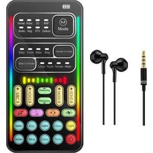 sktome Portable Voice Changer, 2rd Generation i9 Live Sound Card, Cool Lights Sound Board - Voice Disguiser/Modulator for PS4/PS5/Xbox One/PC/Phone/Laptops with Adjustable Voice Functions