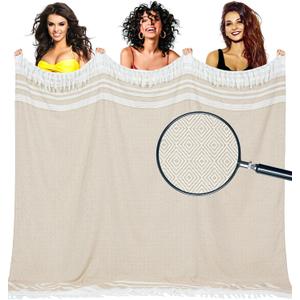 Oversized Turkish Beach Towel Blanket Cotton Giant XL Sandproof Towels Huge Linen XXL Extra Large Big Throw Quilt Blankets for Adults Cloud Travel Camping Glamping Accessories Essentials (Extra Large 82"x88"208x224cm, Beige)