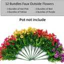 HyeFlora Artificial Flowers for Outdoor Indoor Garden Home Decoration, Faux Flower Daisy with Eucalyptus Leaves Fake Plants Greenery Boxwood Porch Patio, 12 Bundles (Mix Pink Red Purple Yellow)
