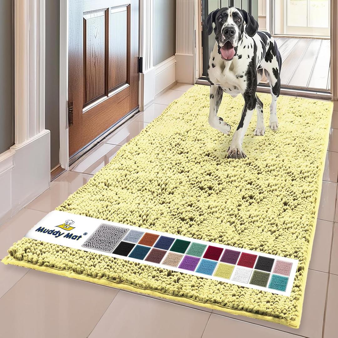 Muddy Mat | Super Absorbent Door Mat Indoor, Microfiber Quick Dry Chenille Entryway Rug, Non-Slip Front Door Mat, Indoor Mats for Entryway, Machine Washable Pet Rug, Yellow 24"x60"