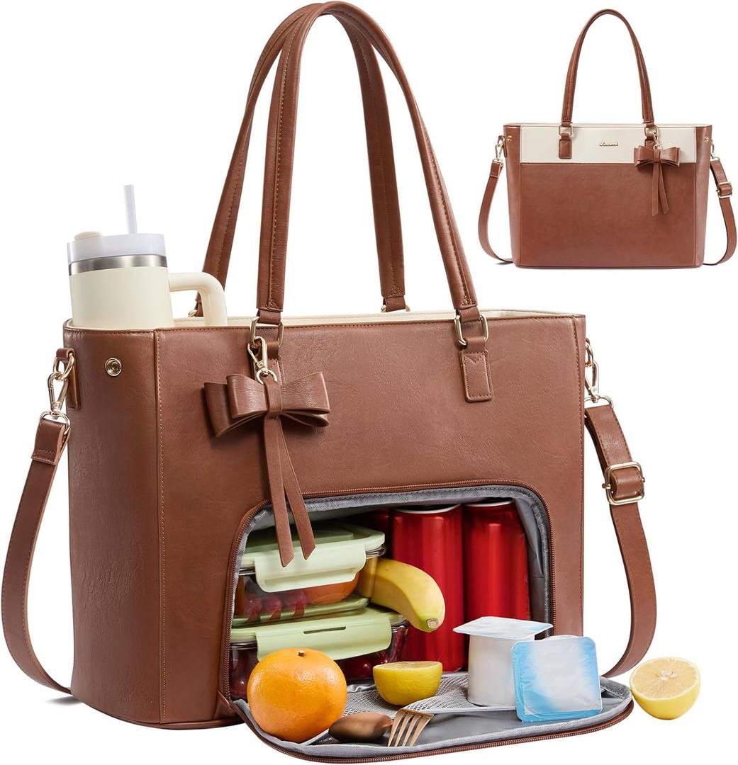 LOVEVOOK Work Tote Bag with Lunch Compartment, 3 in 1 Laptop Tote Bag for Women with Giant Tumbler Holder for Teacher, Nurse, Travel, Office, Daily