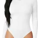 MANGOPOP Round Neck Long Sleeve Short Sleeve Bodysuits for Women Basic Body Suit Shirts Tops (X-Large, White)