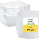Restaurantware-Moderna 8 Ounce Fancy Plastic Bowls, 10 Square Disposable Salad Bowls - Durable, Heavy-duty, White Plastic Bowl, For Warm And Cold Foods