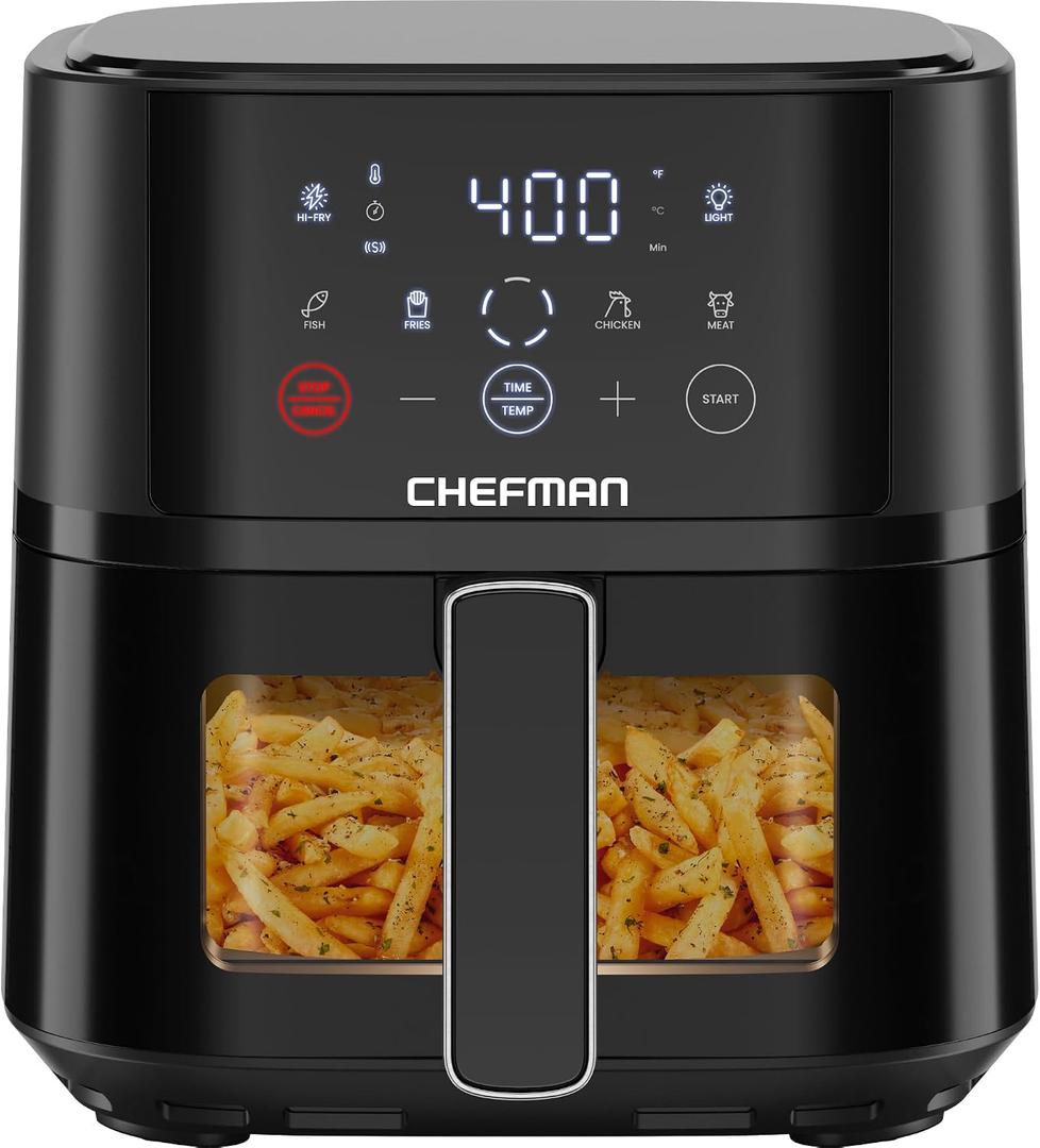Chefman Air Fryer 4 QT Compact Airfryer for Quick & Easy Meals, Features Hi-Fry Technology for Extra Crisp, Easy-View Window, Touch Controls with 4 Presets, Nonstick & Dishwasher Safe Basket - Black