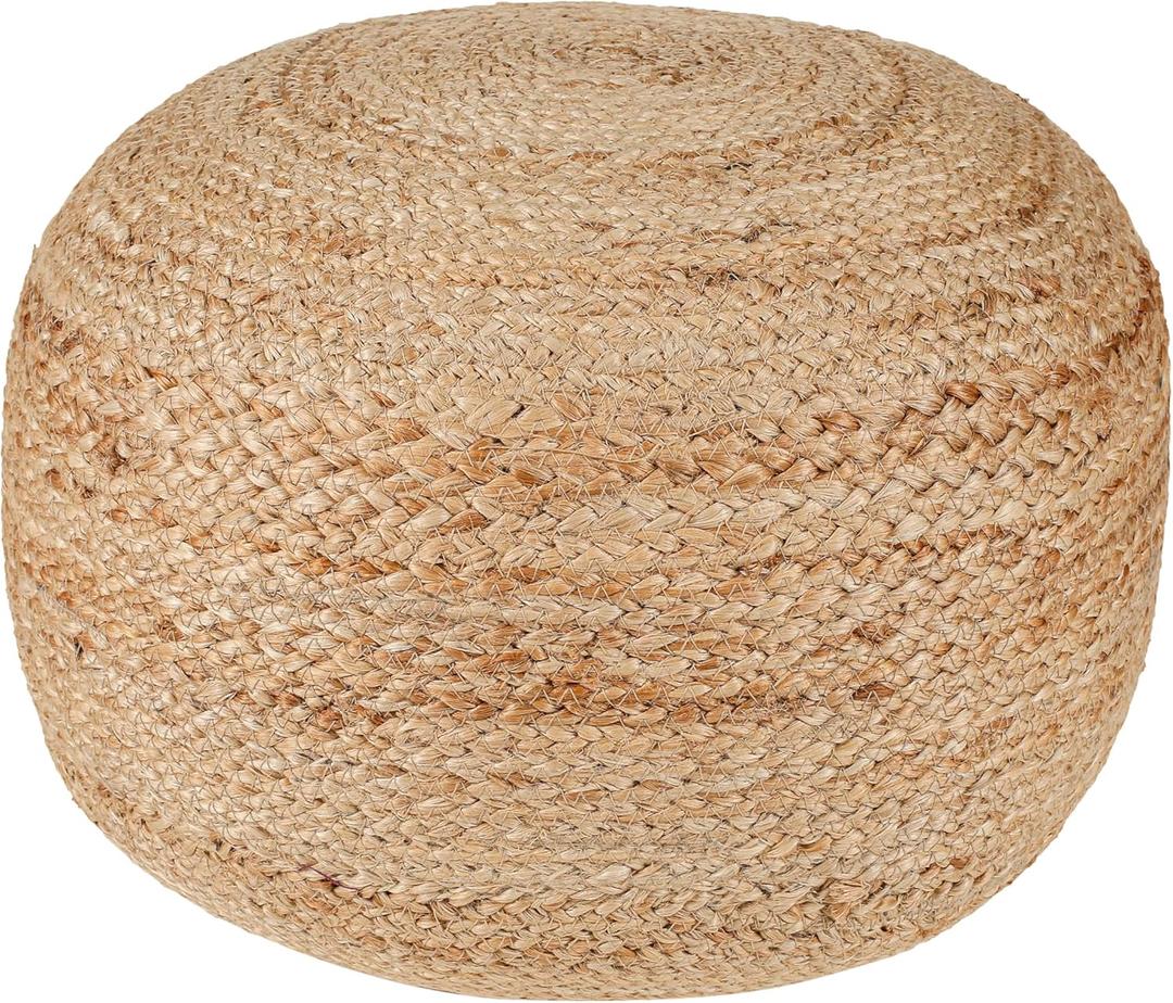 Jute Pouf Ottoman - Briaded Round Pouf - Boho Ottoman Foot Rest - Poofs/Ottomans Furniture Decor - Poofy for Bedroom - Poufs for Living Room - (18"x18"x10") (Natural)