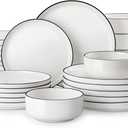 MALACASA Plates and Bowls Sets, 24 Pieces Modern Porcelain Dinnerware Set for 6 Ceramic Dishware Dishes White Kitchen Dinner Dining Ware Set wtih Black Rim Microwave and Dishwasher Safe, Series LUNA