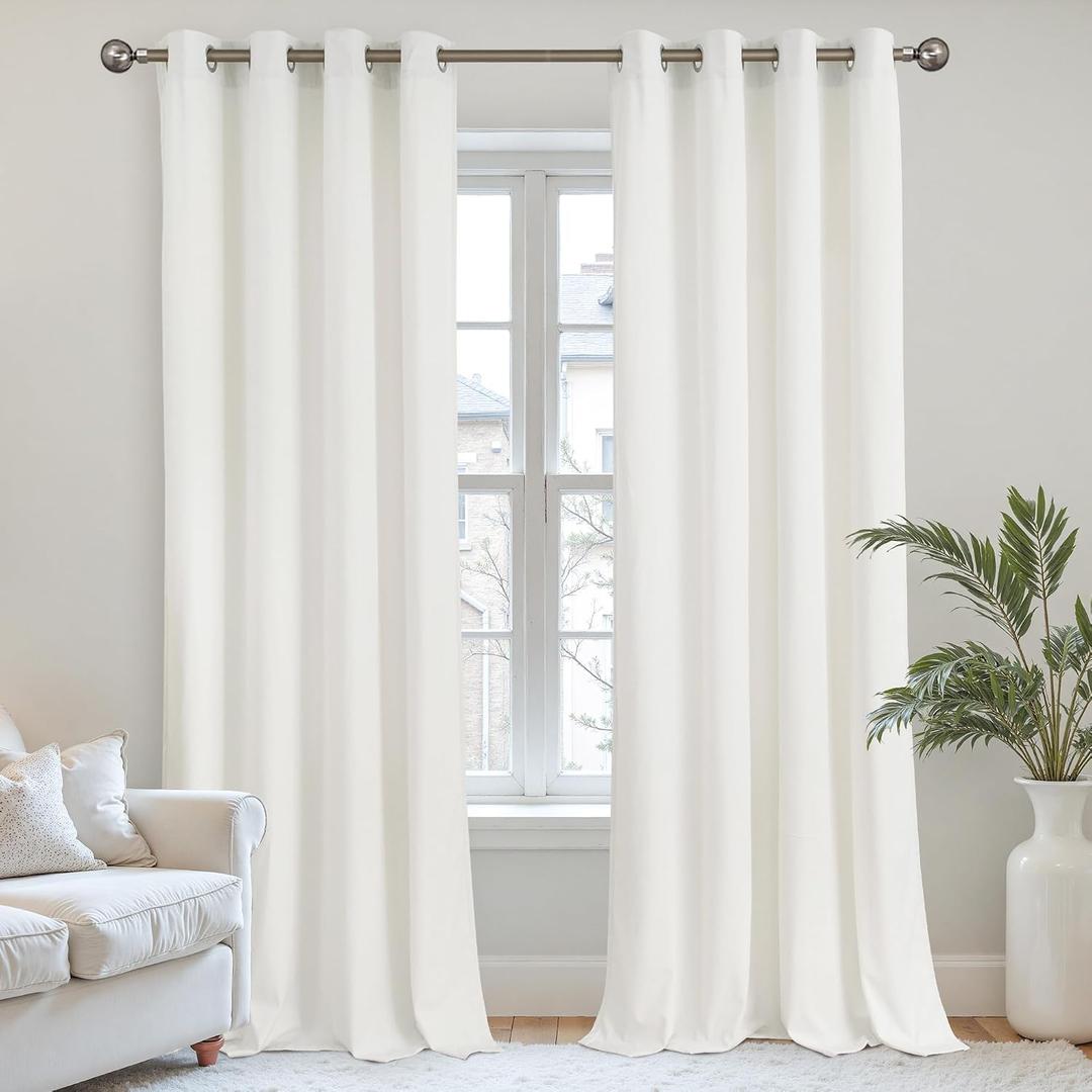 YoungsTex Ivory White Velvet Curtains 84 Inches Long - Living Room Drapes with Grommet Super Soft Luxury Polyester Bedroom Room Darkening Privacy, 2 Panels Set, 52 X 84 Inch