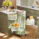 JAQ Kitchen Storage Rack No Assembly, 4-Tier Metal Storage Tower Basket Shelves Organizer on Rolling Wheels with Removal Drawers for Fruit Vegetable Grocery Corns Potato Onion (4-Tier, Green), 13.38 X 13.38 X 29.13 Inches