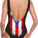 Puerto Rico Pr Flag Women's One Piece Swimsuits Low Back Bathing Suit Bikini Swimwear White (Black, XL)