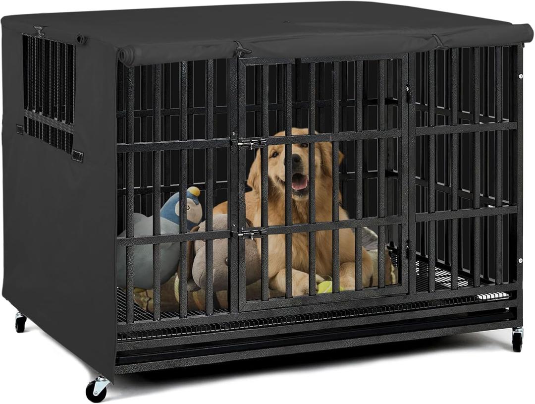 Explore Land Dog Crate Cover Heavy Duty Polyester Pet Kennel Sunshade Universal Fit for 38 inches Wire Cage (Black)