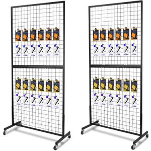 NectaCol Grid Wall Panels, 2 Packs 3'x 6' Grid wall Panels Stand with T-Base, Black Wire Gridwall Display Rack, Craft Show Display Rack, Art Gridwall Display Stand