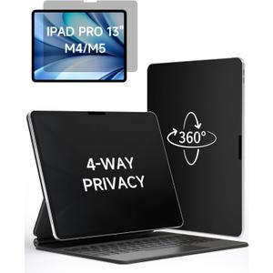 IPROKKO 360 Privacy Matte Screen Protector for iPad Pro 13 inch M4/M5 (2024/2025 7th/8th Generation),4 Way Anti Spy Glare Blue Light 13in Tablet Easy Install Screen Protector Filter [Compatible with Apple Pencil & Face ID, Case Friendly]