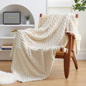 EXQ Home Fleece Throw Blanket for Couch or Bed - 3D Imitation Turtle Shell Jacquard Decorative Blankets - Cozy Soft Lightweight Fuzzy Flannel Blanket Suitable for All Seasons(50"60",Cream)