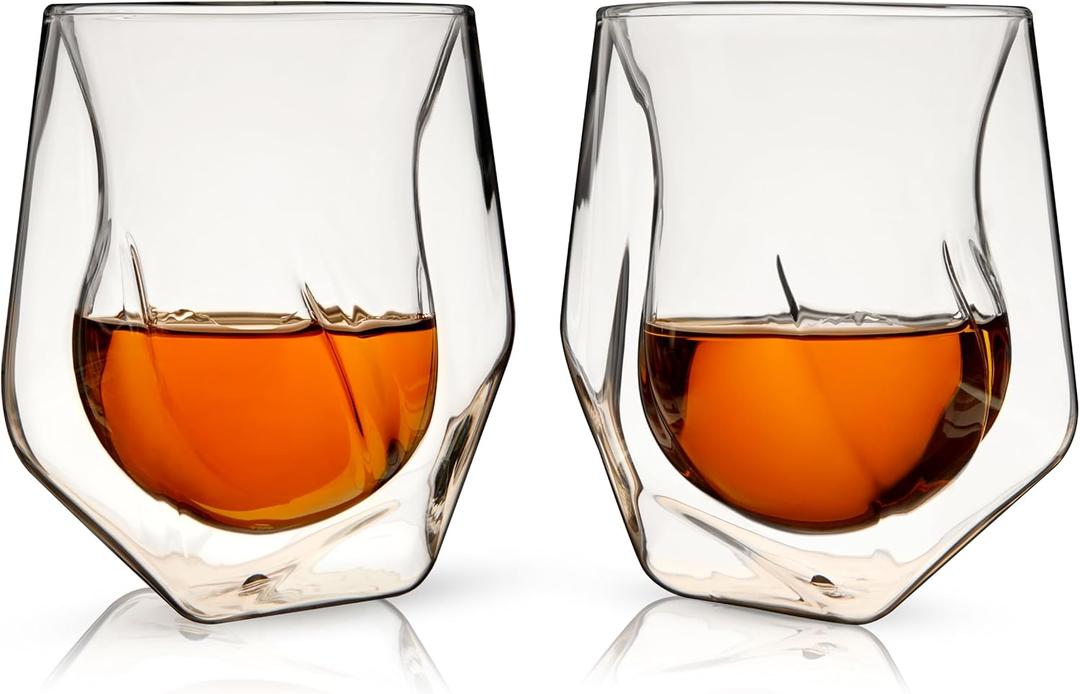 Viski Aerating Whiskey Tumbler, Whiskey Tasting Glass, Double Walled Snifter, Specialty Bourbon Tumbler, Clear Glass, Dishwasher Safe, 7 Oz, Set of 2