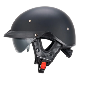 VCOROS Half Motorcycle Helmets VHF04 Open Face Sun Visor Quick Release Buckle Adjustable DOT Approved Cycling Retro Cruiser Pilot Helmets for Men Women (Matte Black,XXL)