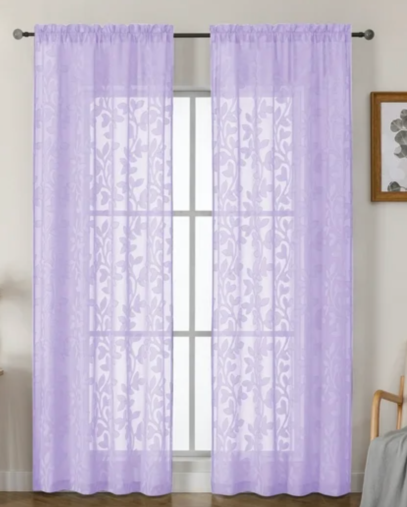OVZME Darla Lavender Sheer Curtains 84 Inches Long 2 Panels, Light Filter Soft Lightweight Textured Solid 3D Jacquard Window Treatments, Bedroom Living Room Curtains with Dual Rod Pocket, 42Wx84L