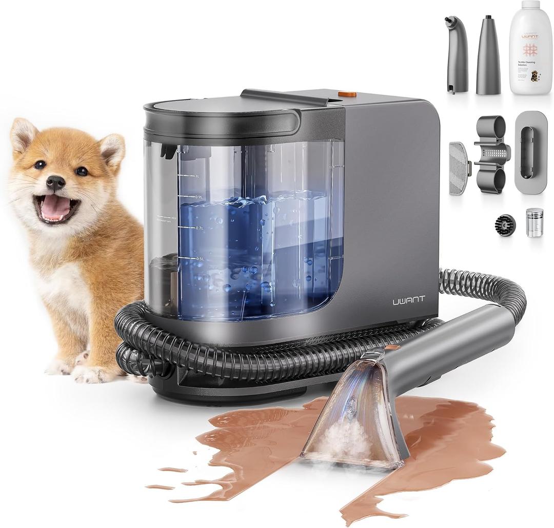 uwant Portable Carpet Cleaner with Steam& Heating System 18Kpa Powerful Suction Carpet Cleaner with 4 Cleaning Tools& Solution 2 in 1 Upholstery Cleaner Steam Cleaner for Pets, Car