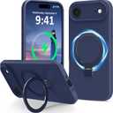 Compatible with iPhone Air Case with Stand, Full Camera Protection Slim Liquid Silicone Phone Cases for iPhone 17 Air Compatible with MagSafe Magnetic Ring Kickstand Case 6.5", Dark Blue