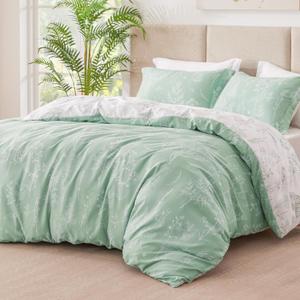 Love's cabin Sage Green Comforter Set Queen - Queen Size Comforter Set, 3 Pieces Cute Floral Bedding Sets for All Seasons,1 Soft Reversible Botanical Flowers Comforter and 2 Pillow Shams (Queen (90"x90"), 01 - Sage Green)