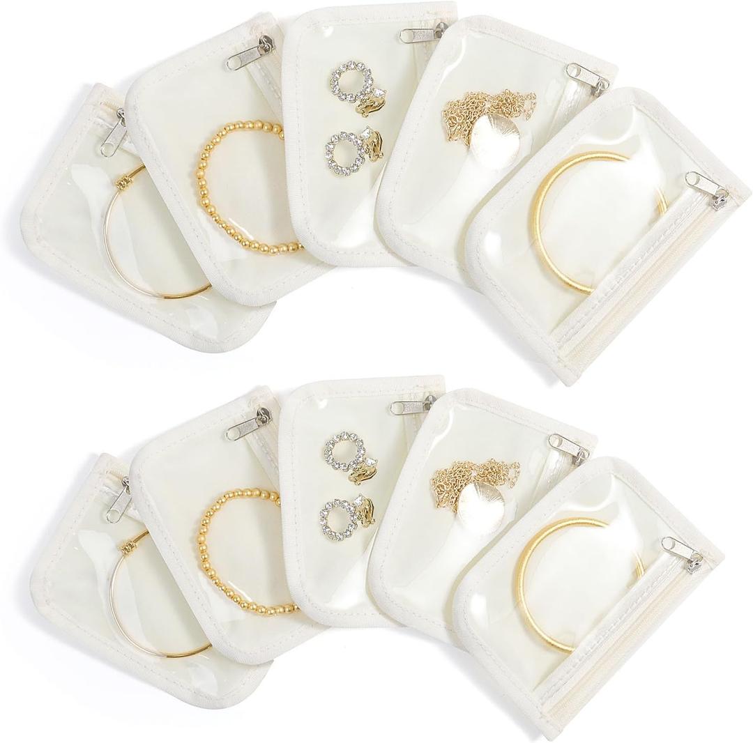 HOMEHIVE Travel Jewelry Bags, 10Pcs Clear Velvet Zipper Travel Jewelry Organizer, Portable Anti Tarnish Jewelry Storage Pouch Bag Gift for Women Girls, 10Pcs Bags