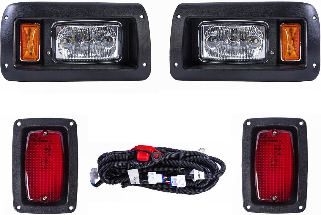 Club Car DS LED Adjustable Light kit 48V, 2 LED headlight, 2 LED taillight, 1 Basic wiring harness, Instruction & hardware included