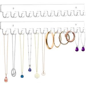 2 Pack Necklace Holder - Hanging Jewelry Organizer, Self-Adhesive, Wall Mount (Clear)