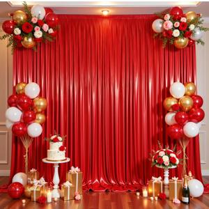 10ftx10ft Red Sequin Backdrop Curtain for Parties, Wrinkle Free Thick Glitter Sparkle Photo Backdrop Drapes 2 Panels 5x10FT Shimmer Back Drop Cloth for Valentine's Day Wedding Photography Background