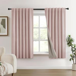 HOMEIDEAS Full Chenille Blackout Curtains for Bedroom Blush Pink Curtains 63 Inch Length 2 Panels for Living Room Thermal Insulated Black Out Grommet Window Drapes, W52 x L63