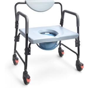Sangohe Bedside Commode, Portable Toilet for Elderly, Rolling Commode with Wheels, Rear Locking Wheels, Bariatric Bedside Commode, 7-qt Commode Bucket Included, Extra Wide Seat, 601A