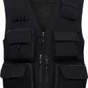 AOTORR Mens Outdoor Work Safari Cargo Photo Travel Fishing Vests for Men with Multi-pockets (Medium,Black)