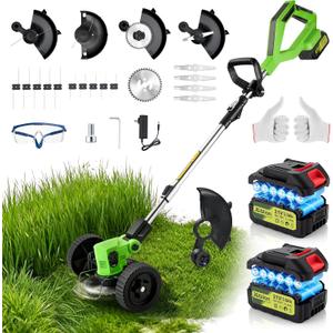 Cordless Weed Wacker, 20000RPM Battery Powered Weed Eater with Wheels