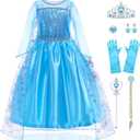 Girls Princess Dress Deluxe Princess Costume Birthday Party Snow Princess Dress Up for Girls Halloween Cosplay Fancy Dress with Accessories (3-4 Years, Bright Blue)