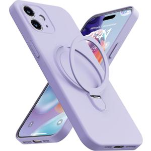 Magnetic Stand for iPhone 12, Liquid Silicone, [Compatible with MagSafe][Built-in Kickstand&Ring Holder] Anti-Scratch Soft Microfiber Lining, Light Purple
