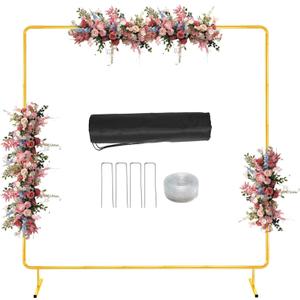 Metal Wedding Arch Backdrop Stand for Parties 6.6FT Gold Balloon Square Arch Square Frame Kit Pipe and Drape Stand Floral for Ceremony, Wedding, Baby Shower, Birthday Party, Flower Wall Decoration