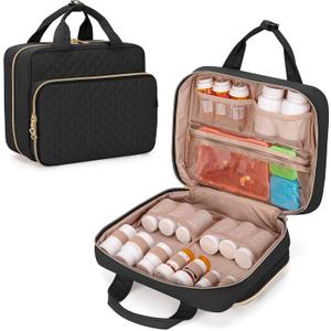 Damero Pill Bottle Organizer, Travel Medicine Bag Organizer, Medicine Organizer and Storage for Pills, Vitamin, Fish Oil, Medical Supplements for Women and Men, Black