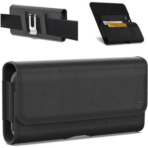 CoverON Holster for Motorola Moto G Power/G Play/Moto G/G36 G06 G57 Pure G05 G15 G100 2026 2025 2024 2023 Phone Case Belt Clip ID Card Carrying Black Leather Pouch (Fits Otterbox or Any Case on)