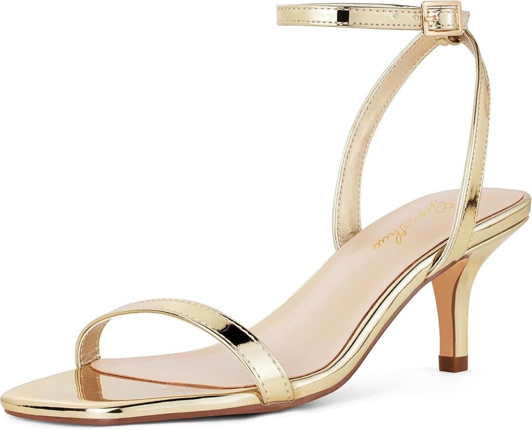 GENSHUO Women's Kitten Low Heels Square Open Toe Ankle Strap Sandals Sexy Strappy 2 Inch High Heels for Women Comfort Dress Party Wedding Shoes Gold Size 8.5