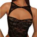 WDIRARA Women's Cut Out Lace Crop Bustier Corset Tank Top Sexy Going Out Party Club Tops (Black) S