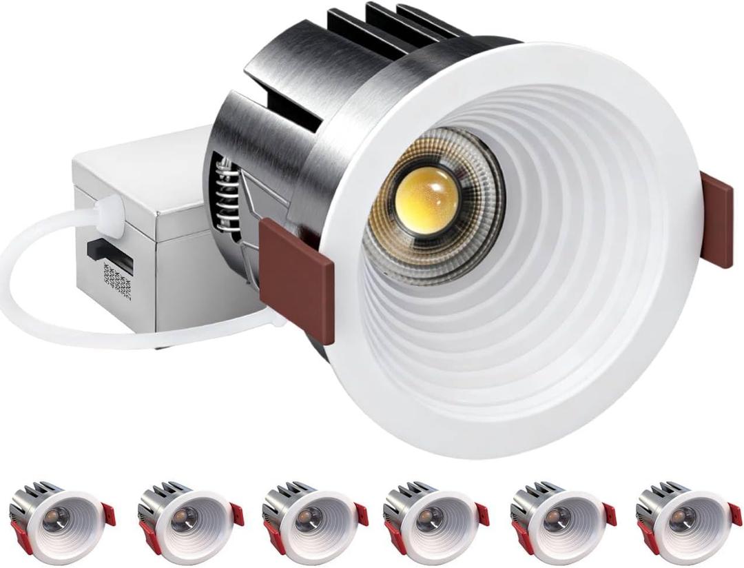 Shower Ceiling Light, 2 Inch Waterproof LED Recessed Lighting, IP65 Bathroom Recessed Light with Junction Box, 5CCT Dimmable Anti-Glare COB Downlight, 840LM CRI90+, ETL Energy Star, 6 Pack