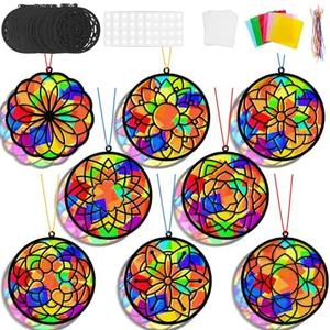 Lonfliness 32 Sets Suncatchers Craft Kit DIY Flower Window Stained Glass Effect Paper Spring Home School Classroom Decoration Art Craft Creative Activity Project Gift Favor