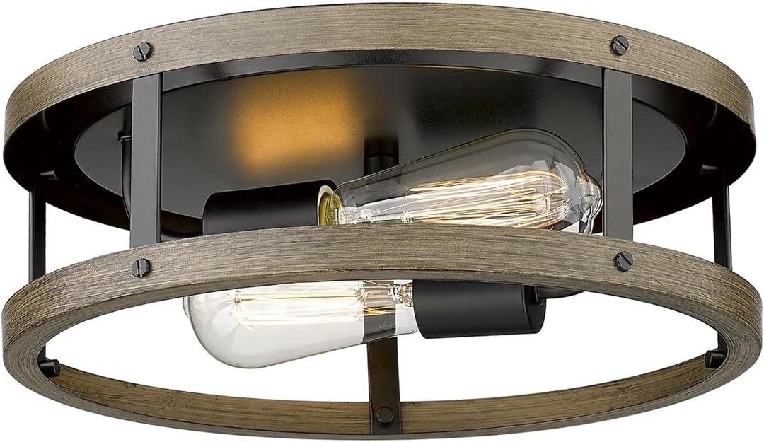 EAPUDUN Farmhouse Flush Mount Ceiling Light, 13" Imitation Wood 2-Light Fixture, Retro Style Lamp for Hallway, Entryway, Bedroom, Kitchen, Dining Room