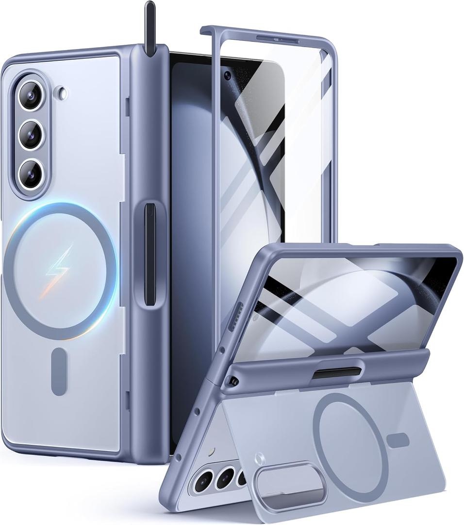MOBOSI for Samsung Galaxy Z Fold 5 Case [Compatible with Magsafe], [Built-in Kickstand & Hinge Protection & Screen Protector] Full Body Shockproof Phone Case for Z Fold5 with S Pen Slot, Gray Blue (Samsung Galaxy Z Fold 5 Case (2023 Released), Gray Blue)