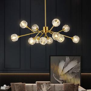 Weesalife Sputnik Chandeliers Modern Crystal Pendant Lighting Gold Chandelier 12 Lights Mid Century Ceiling Light Fixtures for Dining Room Kitchen Island Living Room Bedroom Bar, D36" - 12 Lights