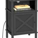 CIILAAILE Nightstand with Charging Station, Farmhouse Nightstand, end Table with 2 Tiers Storage Space and Storage Cabinet, Sofa Side Tables for Bedroom, Living Room BZ0601BKE (Black)