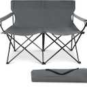 Joyfair Camping Beach Chair (Double-seat), Folding Camp Loveseat for Adults, Heavy Duty Portable Lawn Chair Fold Couch for Outdoor Sports Backpacking, Carrying Bag & Cup Holders (Grey)